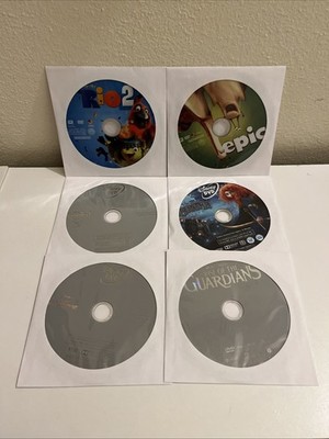 6 Animated Kids Family DVD Disc Only Lot - Brave, Tangled, Frankenweenie, Rio 2