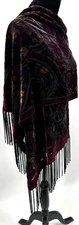 Gothic Womens Black Rose Paisley Velvet Burnout Pashmina Wrap Black Fringe Trim