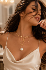 Gold Pearl Choker Necklace Statement Collar Torque Wire Minimalist Bridal Jewelr