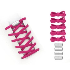 Elastic No Tie Shoelaces Replacement 5Pcs with 4 Metal Buckles, Rose Red