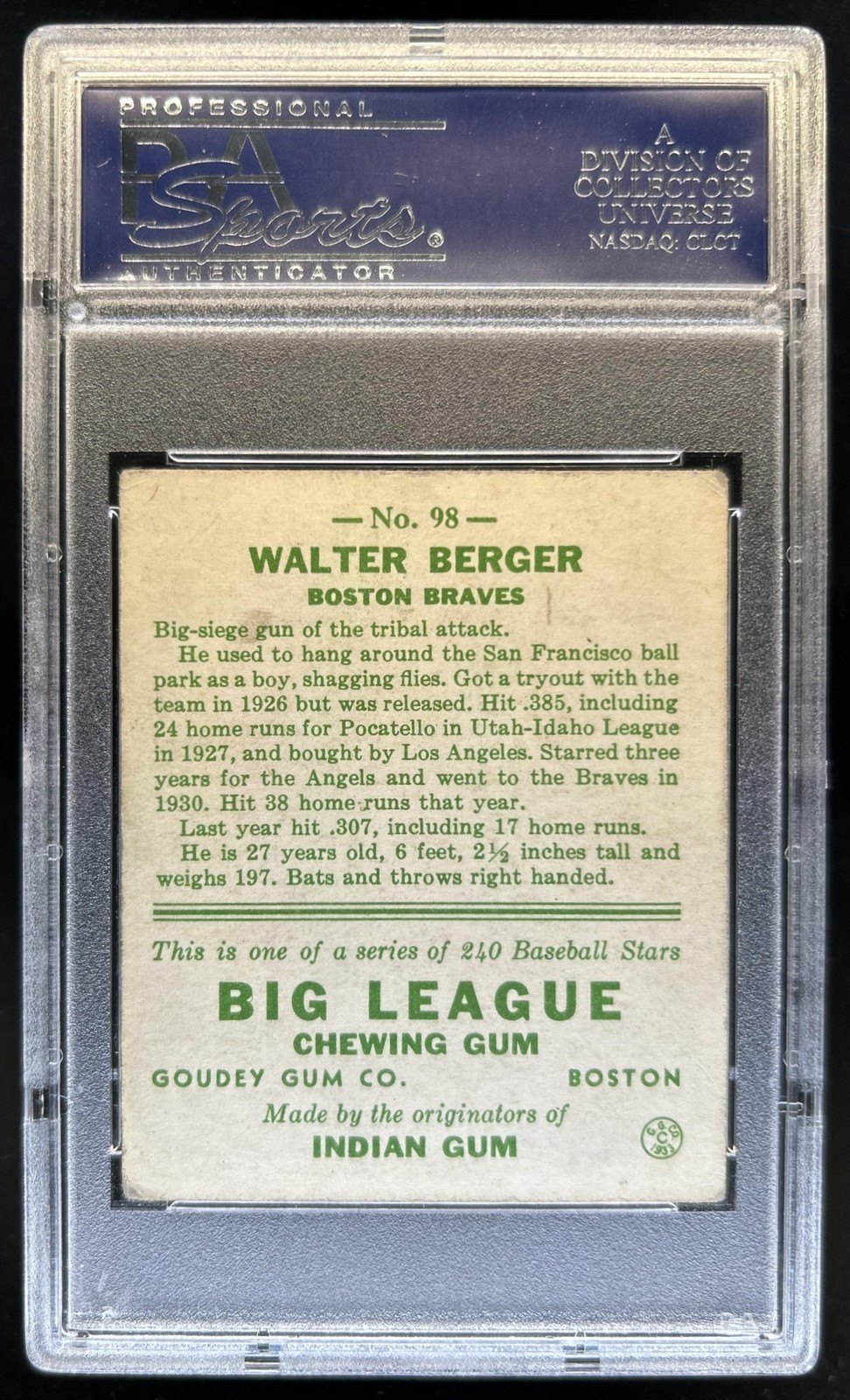 1933 Goudey R319 Wally Berger Rookie RC #98 PSA 3 view 2