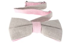 Men  s Beige Linen Bow Tie Pre-Tied Adjustable with Pink Center Wedding, Church