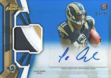 2013 Topps Finest Football Card Rookie AUTO PATCH Blue #RAP-TA Tavon Austin /99. rookie card picture
