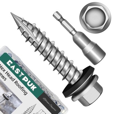100Pcs #10 x 1 Inch Hex Head Metal Roofing Screws, Hex Head Metal Roof Screws...