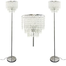 Image of Set of 2 Chrome Floor Lights Standard Lamps With Acrylic Crystal Jewelled Shades