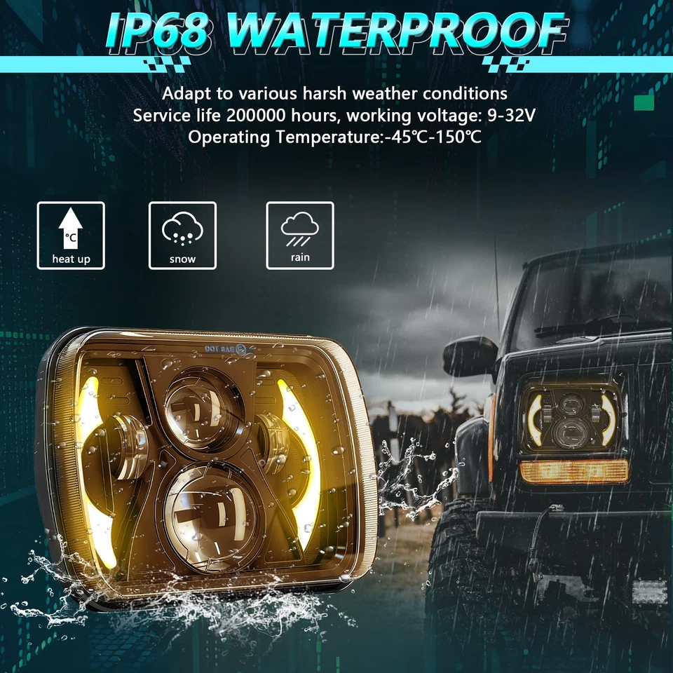 Faro LED DRL de 5x7\" 7x6\" haz alto/bajo para camioneta Nissan carrocería dura 240SX D21 NX Foto 4 de 4