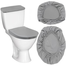 Toilet Lid Cover and Toilet Tank Cover,Grey Toilet Seat Cover with Elastic Bo...