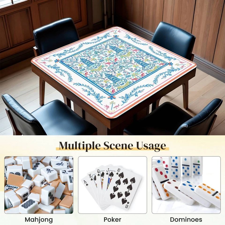 Oriental Mahjong Table Mat Blue Game Board Cover with Storage Party Gift for Men - Image 3 of 4