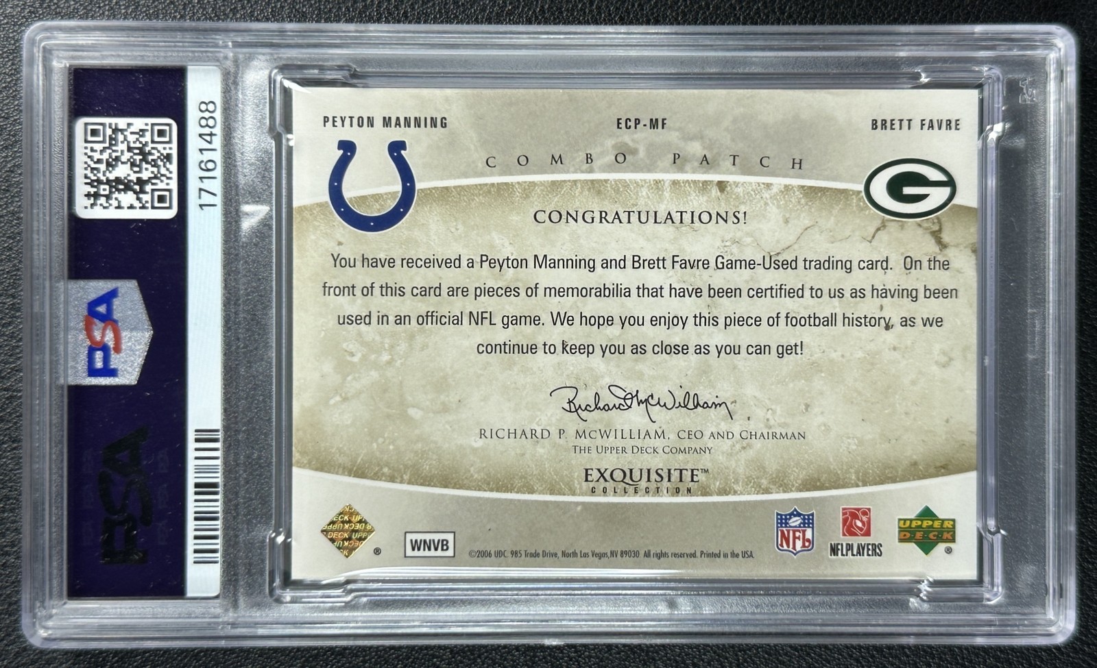 POP 1 PEYTON MANNING BRETT FAVRE PSA 10 2006 UD EXQUISITE COMBO GU PATCH 3/25 view 2