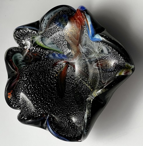 Vtg. Murano Glass Tutti Frutti Multicolored Bowl Silver FoilFleck 7”x7”x2.5” EUC - Picture 6 of 19