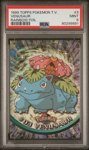 1999 TOPPS POKEMON TV #3 VENUSAUR RAINBOW FOIL MINT PSA 9 BLACK LOGO LOW POP 15!