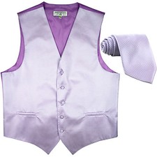 New men's tuxedo vest waistcoat  neck tie horizontal stripes formal lavender