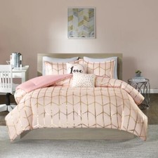 Comforter Set Twin Pink Gold Metallic Geometric Decorative Pillow Sham Bedding