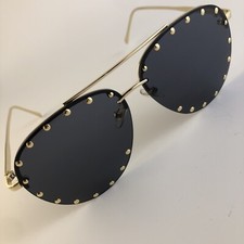 Trendy Gold Frame Black Oversized Gold Studded Aviator Women Fashion Sunglasses