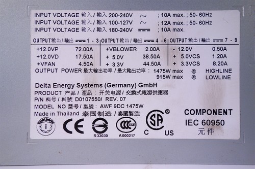 Delta Electronics D0107550 1475W Hot Swap Server Power Supply Unit TESTED - Picture 6 of 7