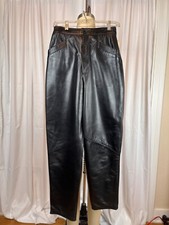 Vakko Vintage 80s Black Leather High Waist Stovepipe Leg Lined Pants SZ 6