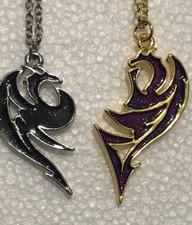 Gold Silver Tone Couple s Winged Dragon Heart Shaped Necklaces