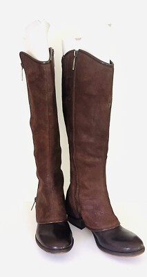 NWOB DONALD PLINER Devi Brown Leather Suede Fold Over Knee High