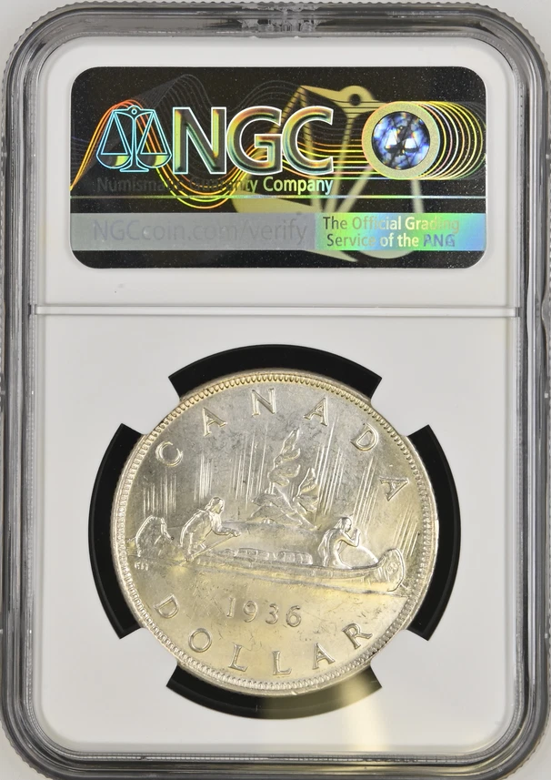 :1936 SILVER DOLLAR GEORGE-V S1$ CANADA KM# 31 NEAR CHOICE NGC MS62 BLAST WHITE - Image 2 of 2