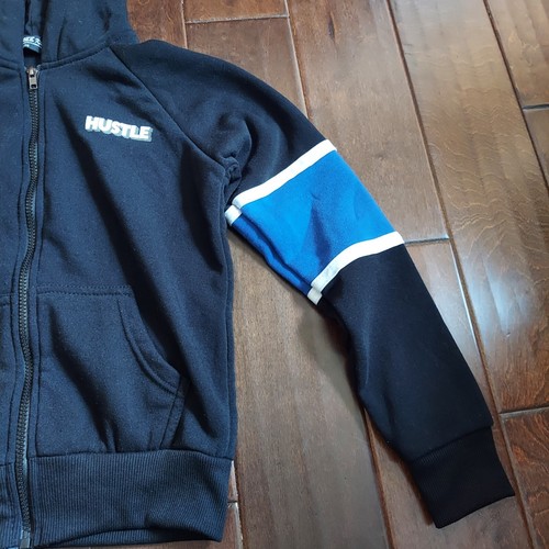 Hustle Boys Black Blue Full Zip Pockets Sweater Hoodie - Size 12/14 - Picture 5 of 16