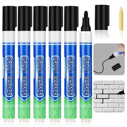 6PCS Black Grout Pen Tile Paint Marker with Replacement Nib for Bathroom,Kitchen - 第 1/8 張圖片