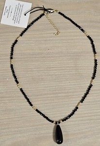 Authentic SHIVAM BLACK ONYX & CRYSTAL GENUINE STONE GOLD PLATED NECKLACE