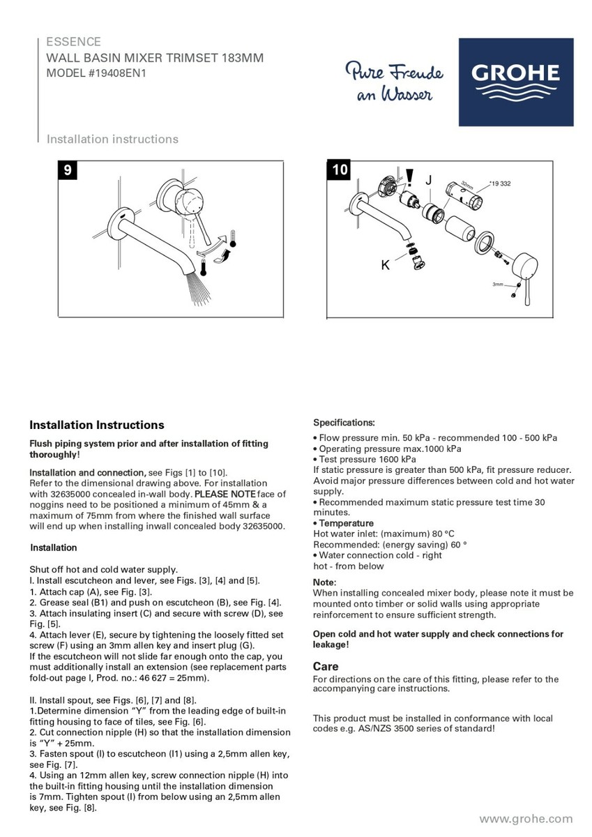 Grohe ESSENCE NEW WALL BASIN MIXER TAP TRIMSET ONLY Brushed Nickel  