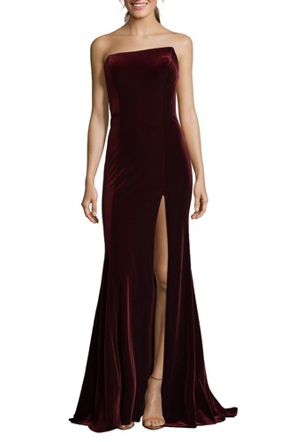 XSCAPE Strapless Velvet GOWN DRESS SIZE 