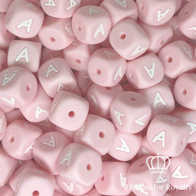 5 Pcs Light Baby Pink Alphabet Letter Silicone Dummy Clip Beads Food Grade *UK*