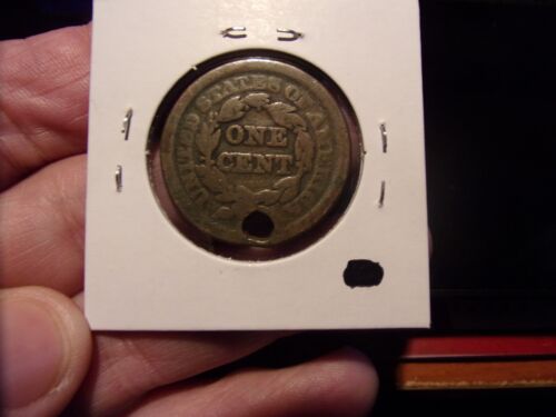 Antico centesimo da collezione capelli intrecciati USA - 1851 - bucato - cardato - $6 s/h - Foto 2 di 2