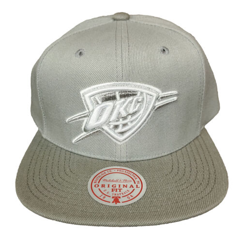 OKC Thunder Mitchell & Ness NBA Snapback Hat Cap 2 Tone Gray 3D Logo NWT