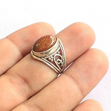 Sunstone Gemstone 925 Sterling Silver Handmade Dainty Ring Size 9 For Gift