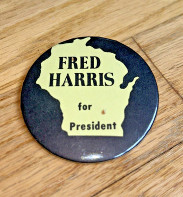 1976  FRED HARRIS FOR PRESIDENT  - Map of Wisconsin BLACK / YELLOW