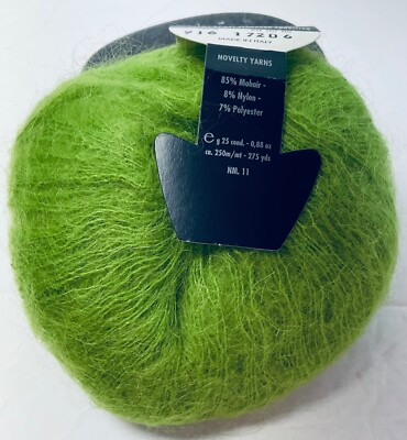 Feza Kid Mohair Yarn Lot of 2 Apple Green  New Vintage Soft Halo