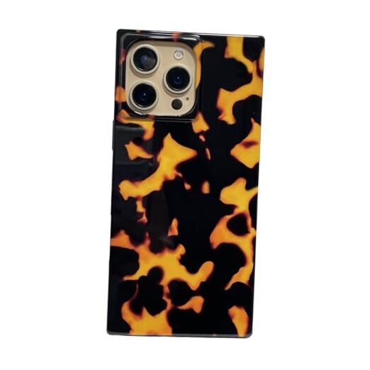 Tortoise Shell Flame Print for iPhone 16 Pro Case Glossy Tortoiseshell Flame