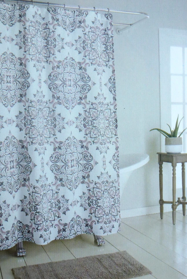 New NICOLE MILLER Adelle SHOWER CURTAIN Floral Medallion - Image 2 of 4