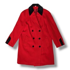 Vintage House Of Fraser Wool Cashmere Red Pea Coat Size 10 Warm Heavy Jacket