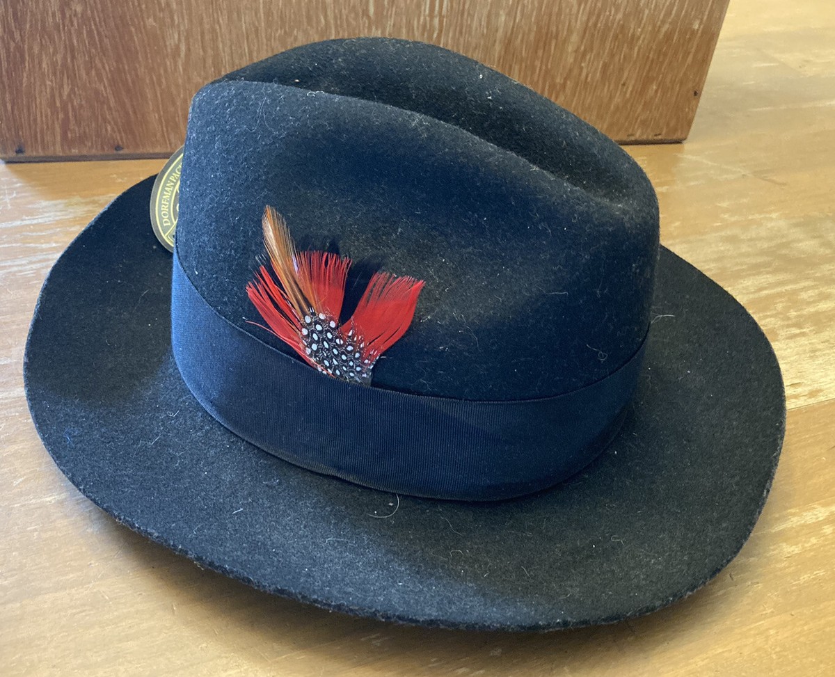 Dorfman Pacific Hat Black Wool Felt Scala Fedora SZ MED NWT NEW