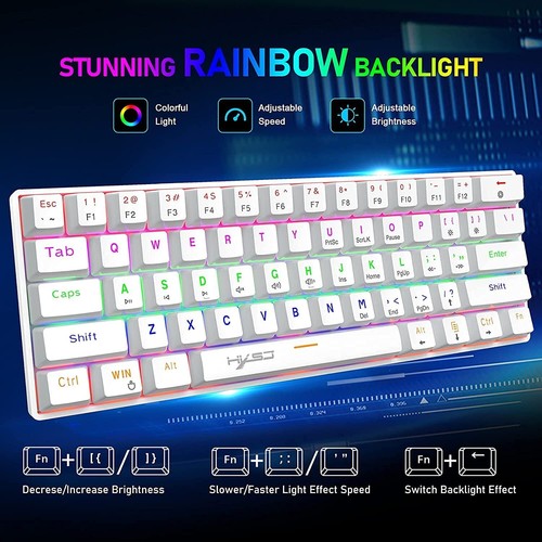 Mechanical Keys Gaming Keyboard Wired Compact 61Keys Rainbow LED PC PS4 Computer - Picture 7 of 15