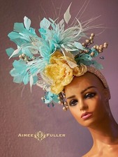Kentucky Derby Fascinator Pink Aqua Blue Gold Cream Yellow Ascot Butterfly Hat