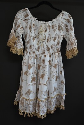 ANTICA SARTORIA 2024 WHITE & ECRU SMOCKED TOP  DRESS ONE SIZE NWT