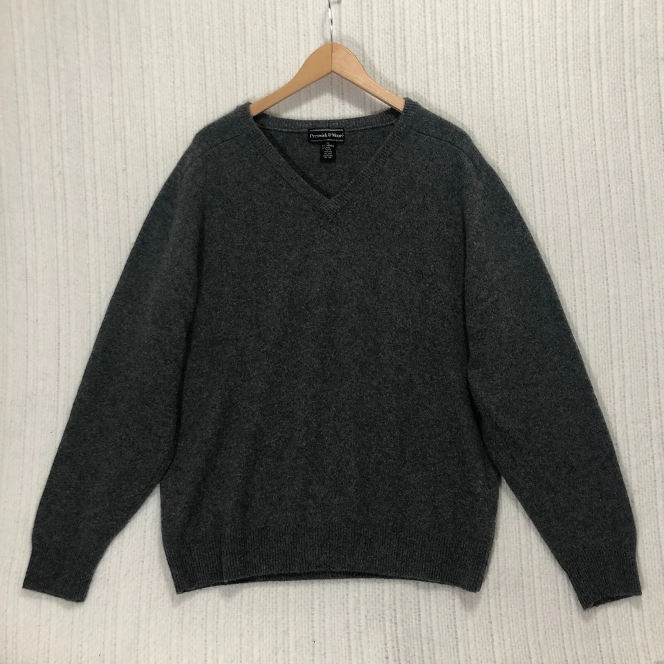 Preswick & Moore 羊绒羊毛 V 领毛衣套衫柔软灰色男式 XL 码 — 第 4/4 张图片