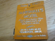Vintage Marshall's Motel Frankfort MICH Ph FL2-3211 Albert Norma Elias matchbook