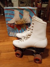 VTG Roller Derby White Leather Lace-Up Orang Wheels Skates Women's 8