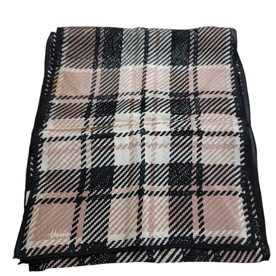 Bufanda de seda vintage para mujer Vera Neumann marrón negro a cuadros Japón 10/51" Foto 4 de 4