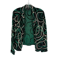 Ming Wang Cardigan Blazer Womens Size Large Black Green Swirl Artsy Knit