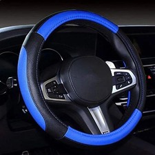 Microfiber Leather Car Steering Wheel Cover Fashion Stitching Blackblue