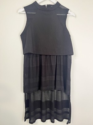 Mossman Layered Blouse Size AU12 US8 Black Sheer Net Hi/Low Hem Crop Top