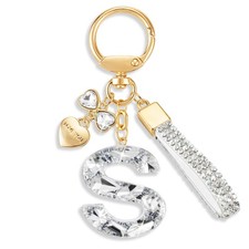 Cute Bling Rhinestone Keychain White Initial Letter Keychain with Butterfly