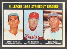 National League 1966 Strikeout Leaders Sandy Koufax Jim Bunning Veale 1967 Topps